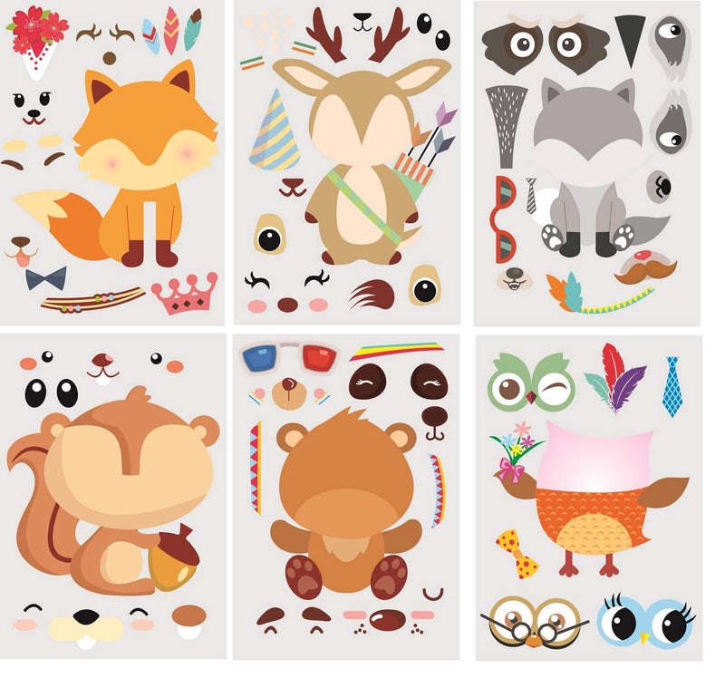 Tiaronics 30Pack Make A Woodland Creatures Stickers - Party Supplies for Baby Showers & Birthdays, Includes Fox, Owl, Bear, Squirrel, Deer, Raccoon - Image 1